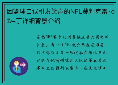 因篮球口误引发笑声的NFL裁判克雷·马丁详细背景介绍